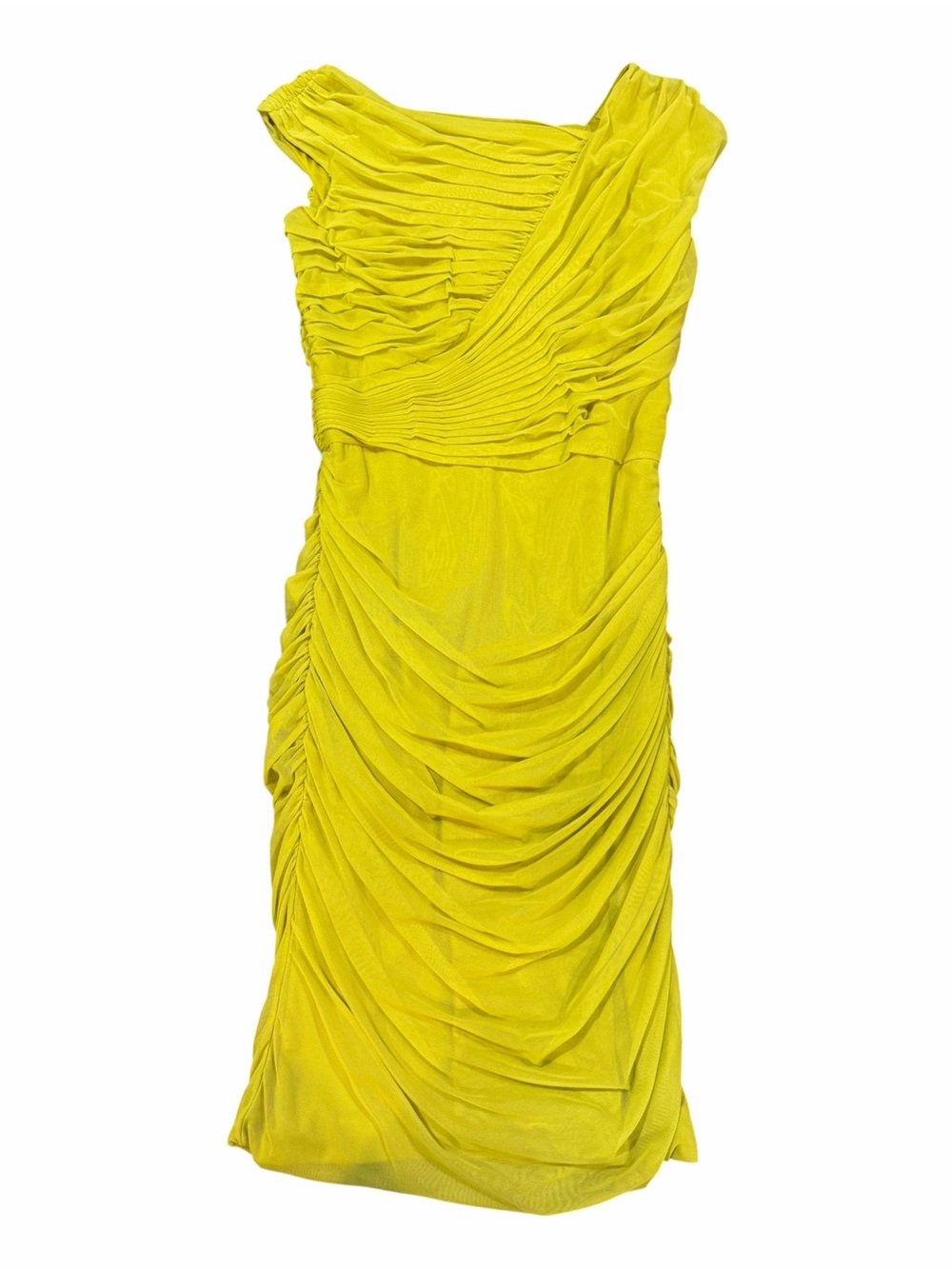 Tadashi Shoji Chartreuse Ruched Mesh Draped Cocktail Dress XS